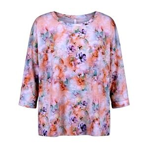 NEW Leo & Nicole 1X Plus Size Peachy Times Floral 3/4 Sleeve Top Pastel